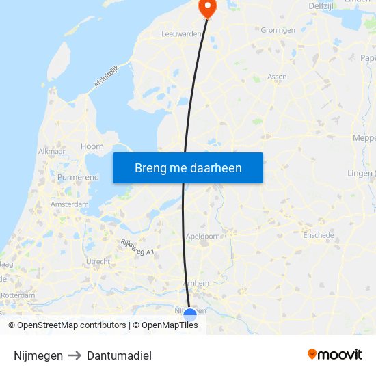 Nijmegen to Dantumadiel map