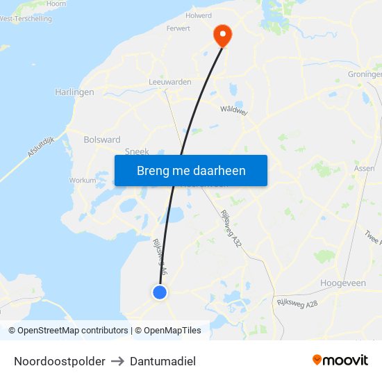 Noordoostpolder to Dantumadiel map