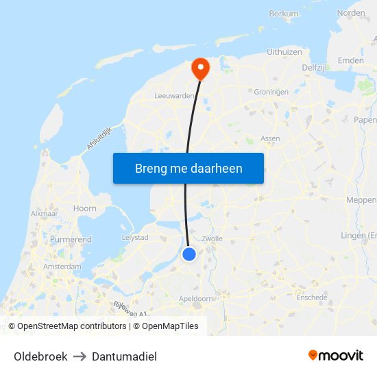 Oldebroek to Dantumadiel map