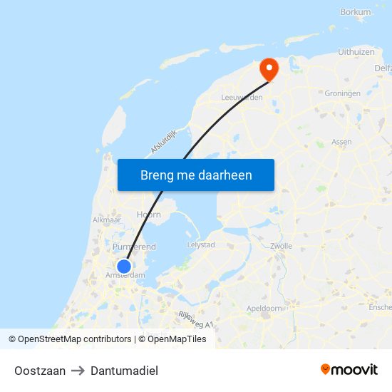 Oostzaan to Dantumadiel map