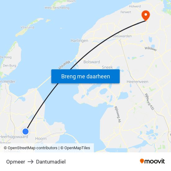 Opmeer to Dantumadiel map