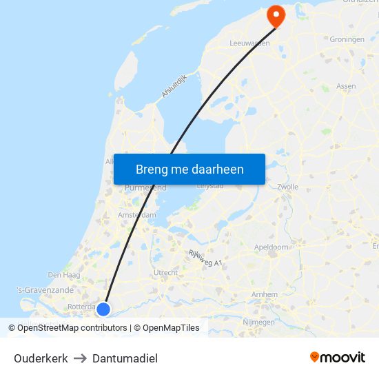 Ouderkerk to Dantumadiel map