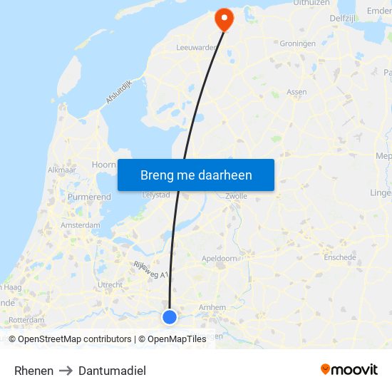 Rhenen to Dantumadiel map