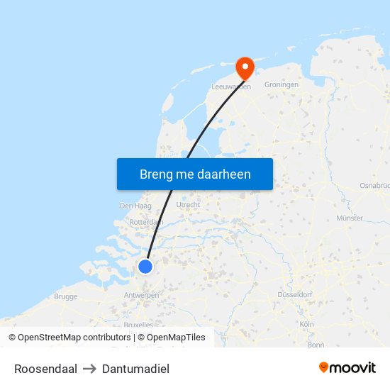Roosendaal to Dantumadiel map