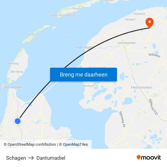 Schagen to Dantumadiel map