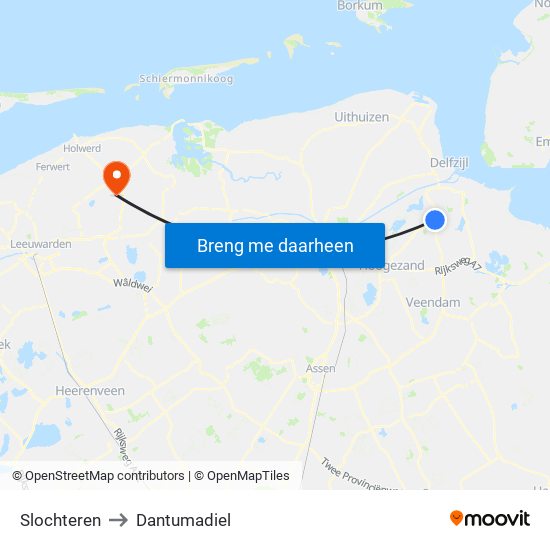 Slochteren to Dantumadiel map