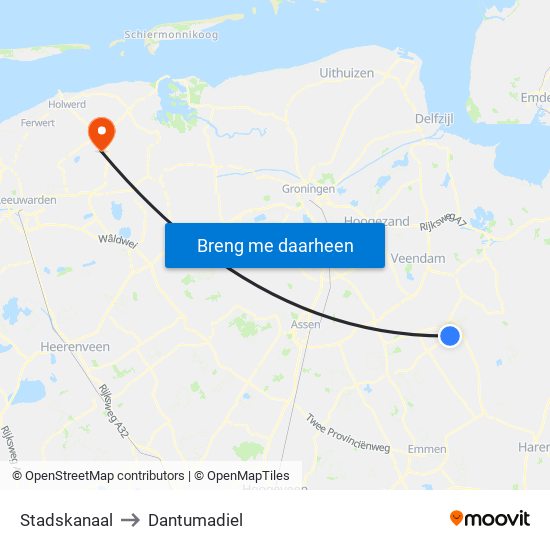 Stadskanaal to Dantumadiel map