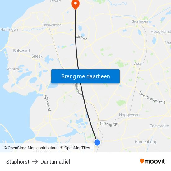 Staphorst to Dantumadiel map