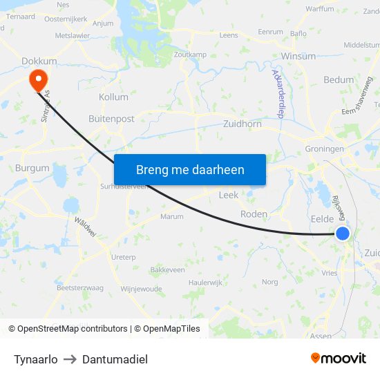 Tynaarlo to Dantumadiel map