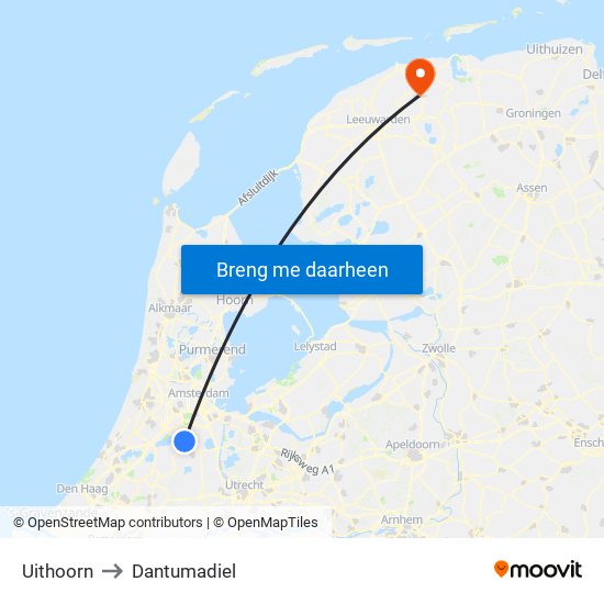 Uithoorn to Dantumadiel map
