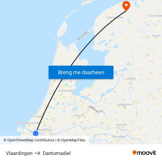 Vlaardingen to Dantumadiel map