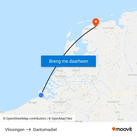 Vlissingen to Dantumadiel map