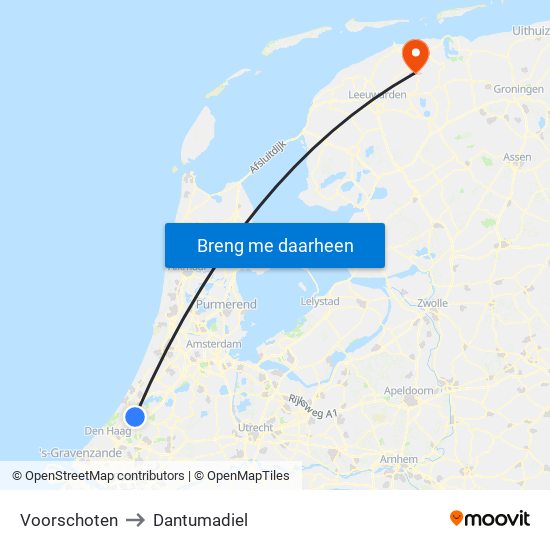 Voorschoten to Dantumadiel map