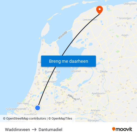 Waddinxveen to Dantumadiel map