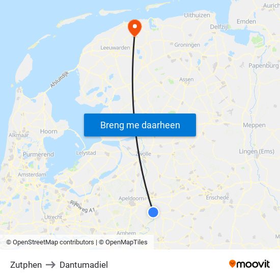 Zutphen to Dantumadiel map