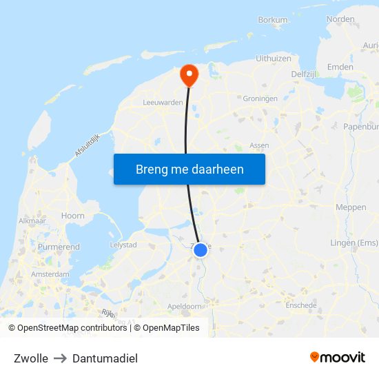 Zwolle to Dantumadiel map