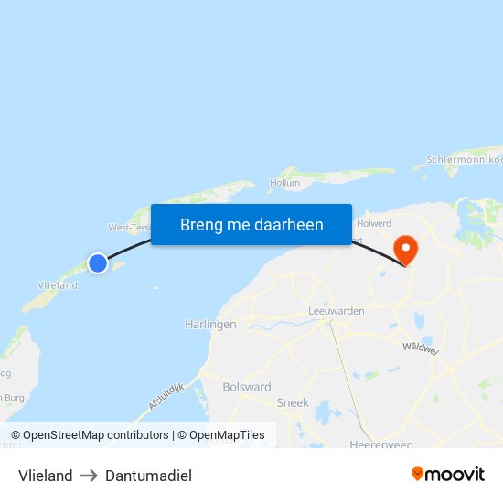 Vlieland to Dantumadiel map