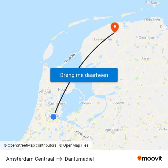 Amsterdam Centraal to Dantumadiel map