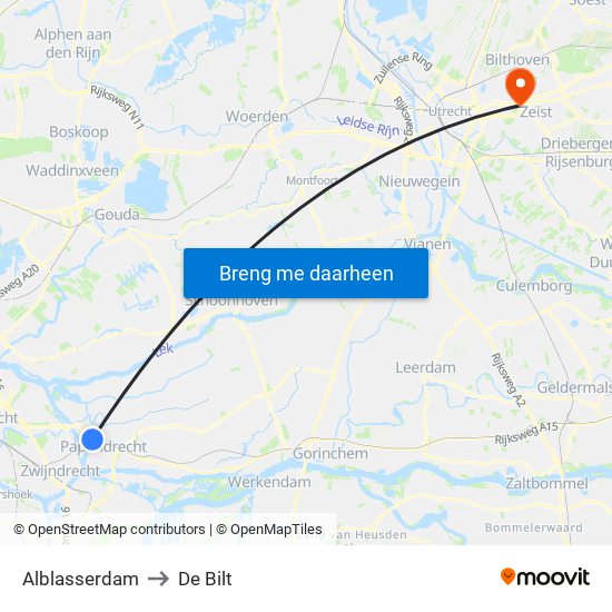 Alblasserdam to De Bilt map