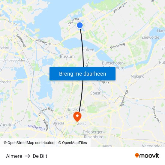 Almere to De Bilt map