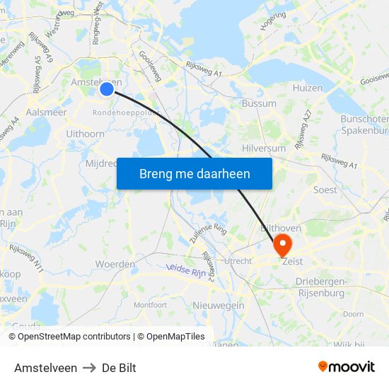 Amstelveen to De Bilt map