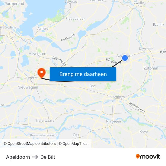 Apeldoorn to De Bilt map