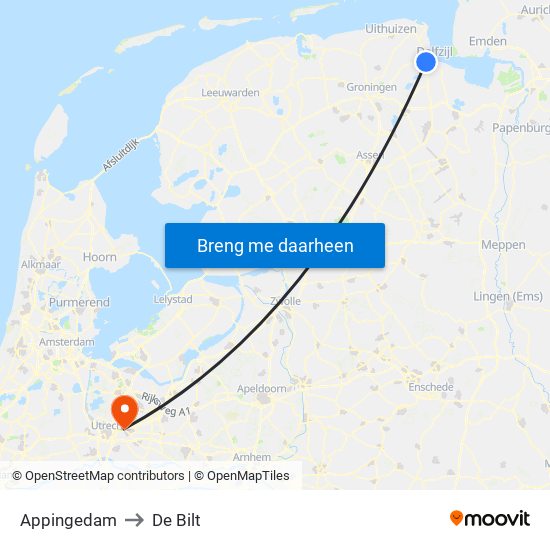 Appingedam to De Bilt map