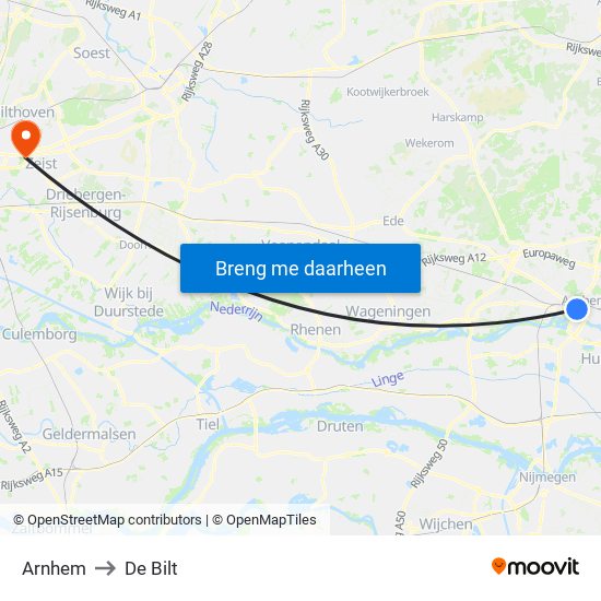 Arnhem to De Bilt map