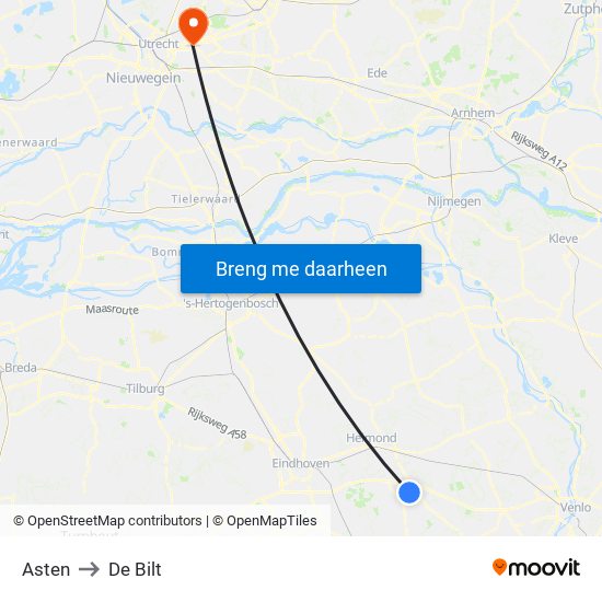 Asten to De Bilt map