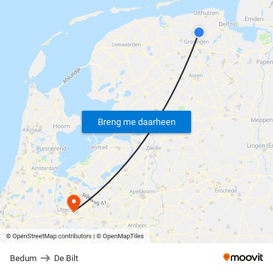 Bedum to De Bilt map