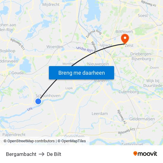 Bergambacht to De Bilt map