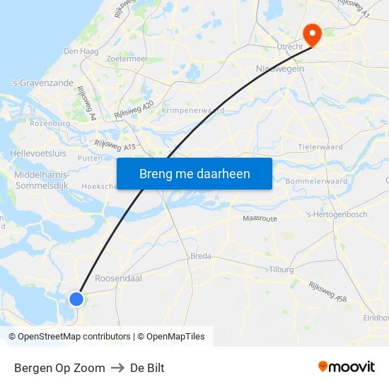 Bergen Op Zoom to De Bilt map