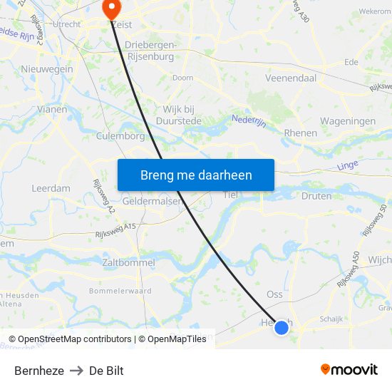 Bernheze to De Bilt map