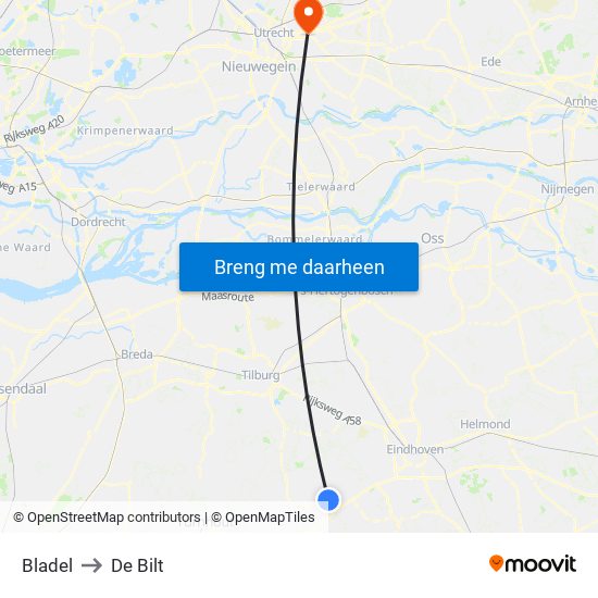 Bladel to De Bilt map