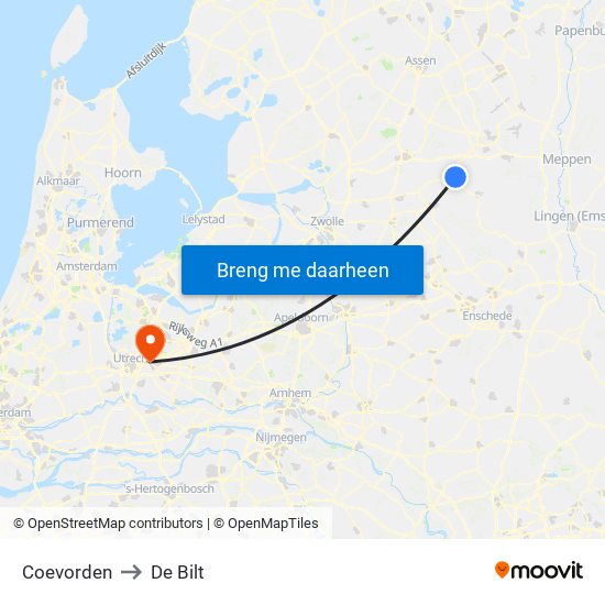 Coevorden to De Bilt map