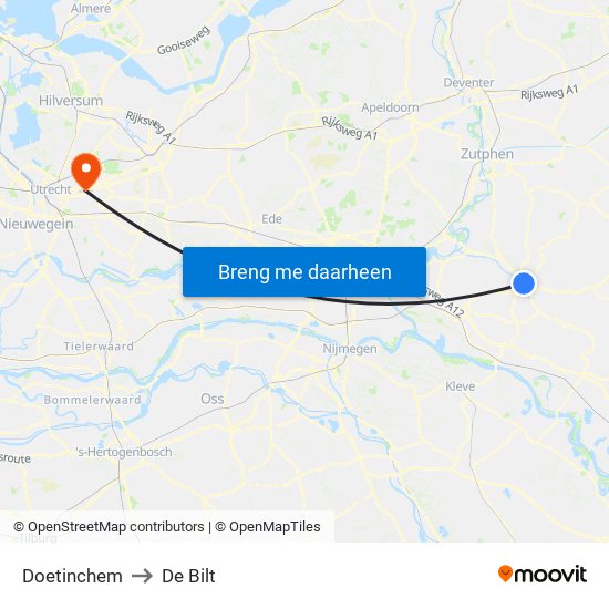 Doetinchem to De Bilt map