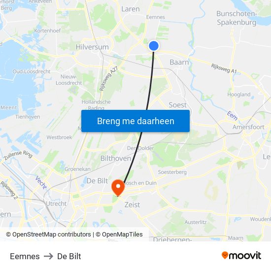 Eemnes to De Bilt map