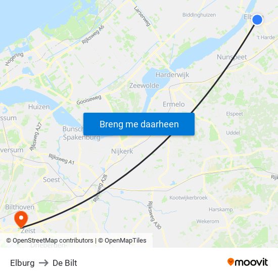 Elburg to De Bilt map