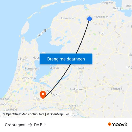 Grootegast to De Bilt map