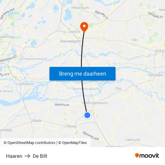 Haaren to De Bilt map