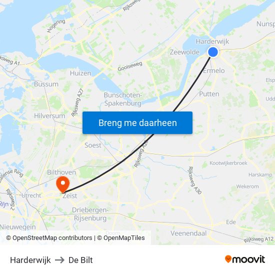 Harderwijk to De Bilt map