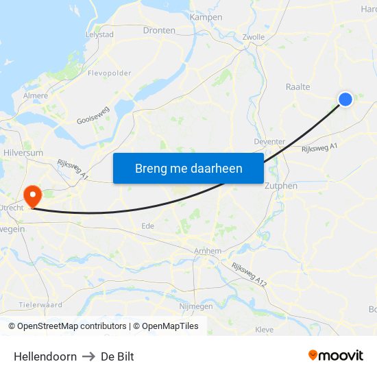 Hellendoorn to De Bilt map