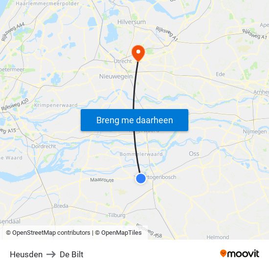 Heusden to De Bilt map