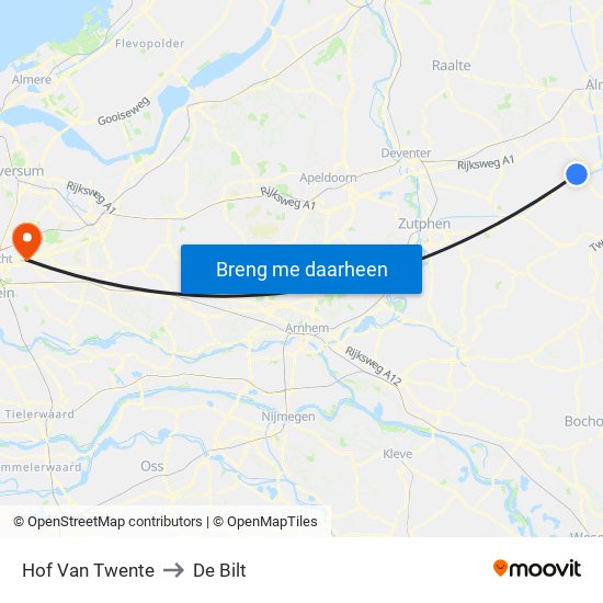 Hof Van Twente to De Bilt map