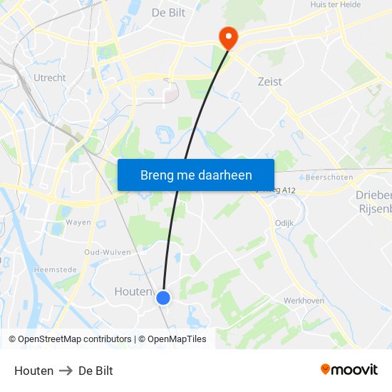 Houten to De Bilt map