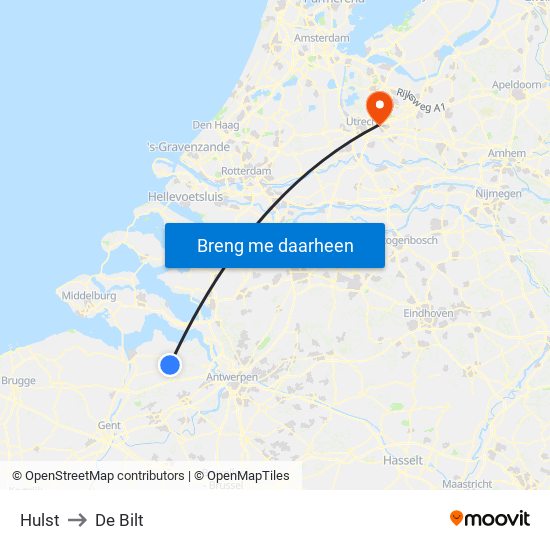 Hulst to De Bilt map