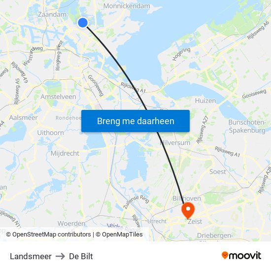 Landsmeer to De Bilt map