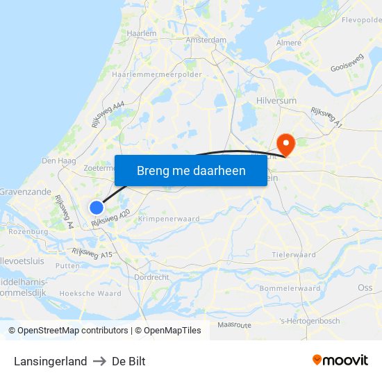 Lansingerland to De Bilt map