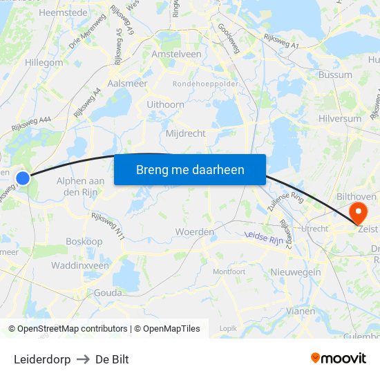 Leiderdorp to De Bilt map