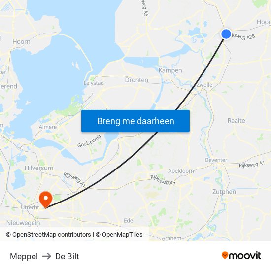 Meppel to De Bilt map